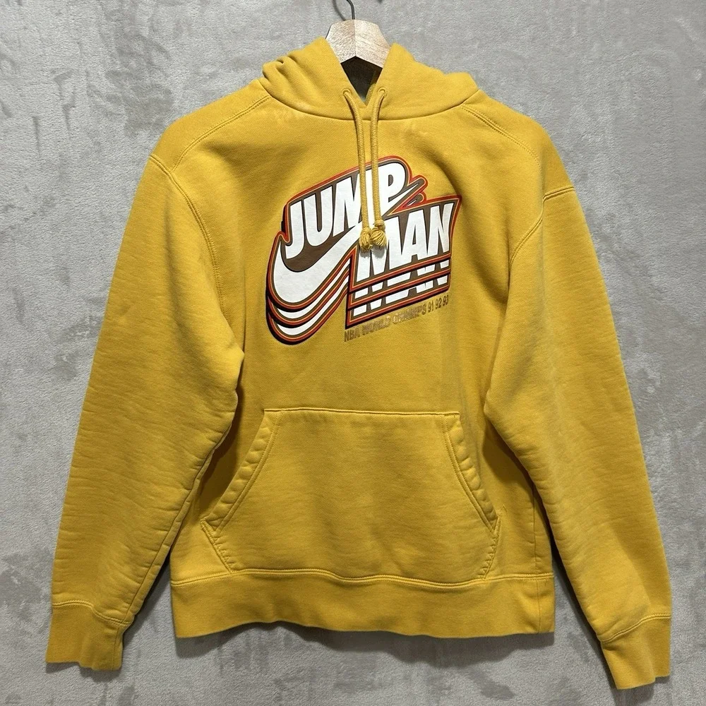 Nike Jordan Jumpman Men's S Yellow Fleece Pullover Hoodie Stretchy Ribbed Cuffs